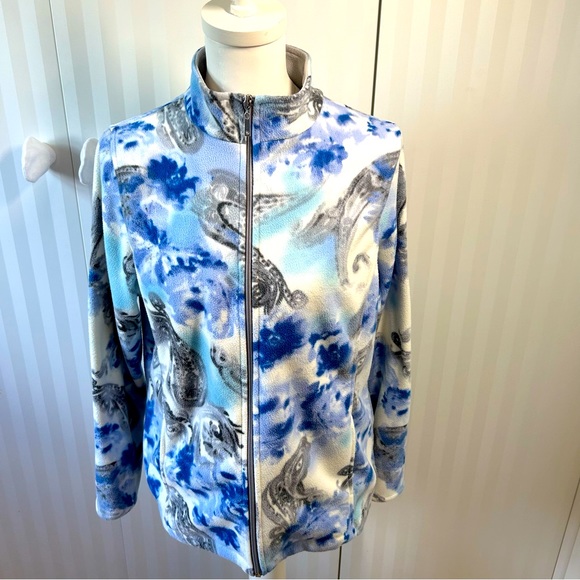 Alia Tops - Alia blue white gray fleece full zip jacket Size M
